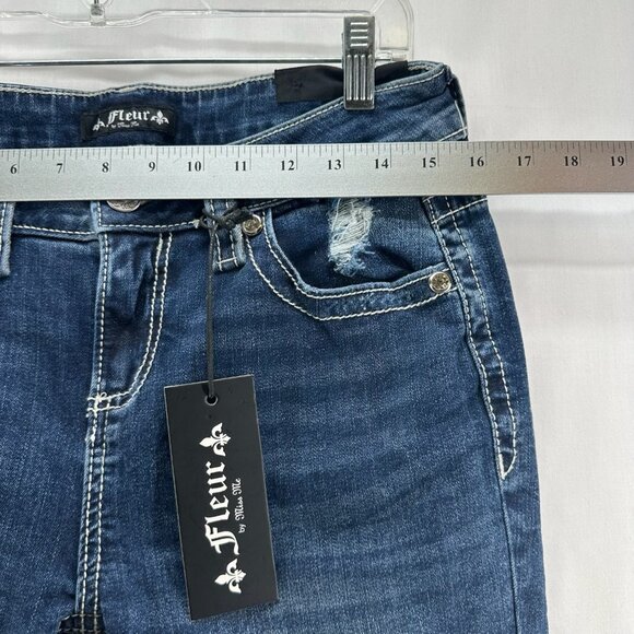 Fleur by Miss Me Jeans Size 29/8 Straight Wing Faux Flap Pocket Denim Blue - Picture 10 of 12